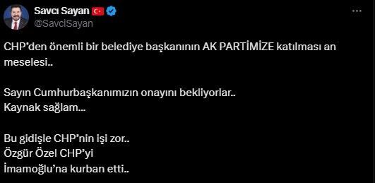 Savcı Sayan’dan Dikkat Çeken Açıklama! Ak Partiden Chp’ye Yeni Bir Başkan (1)