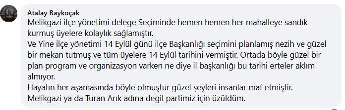 Chp Melikgazi İlçe Kongresi Ertelendi! Gelen Yorum Dikkat Çekti (3)