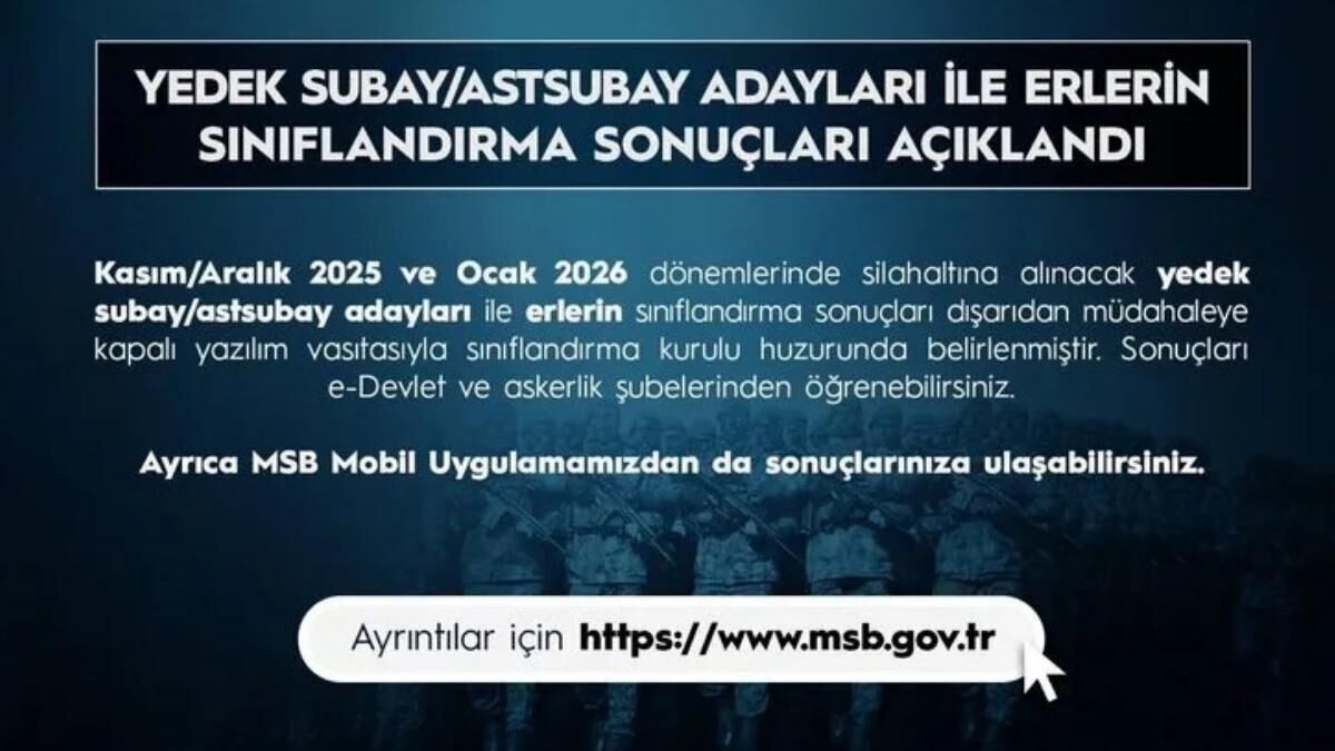 Milli Savunma Bakanlığı’ndan Yeni Duyuru 2025 Kasım, Aralık Ve Ocak Dönemi Askerlik Sınıflandırma5