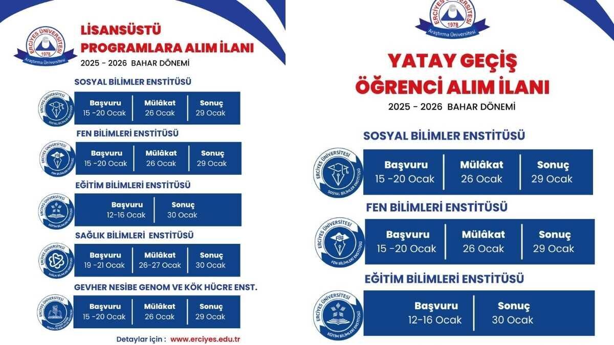 Erciyes Üniversitesi 'Bahar Dönemi' Öğrenci Alımlarını Duyurdu2