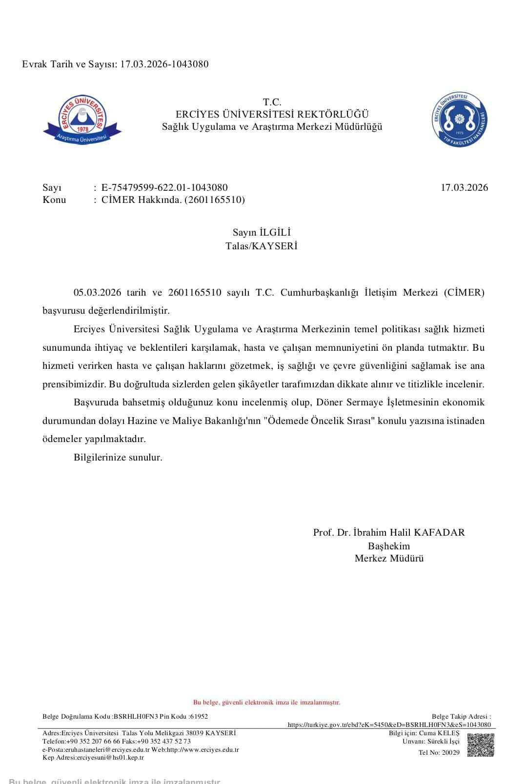 Erciyes Hastanesi'nde Ödeme Krizi! Çalışanları Ödeme Bekliyor!-1