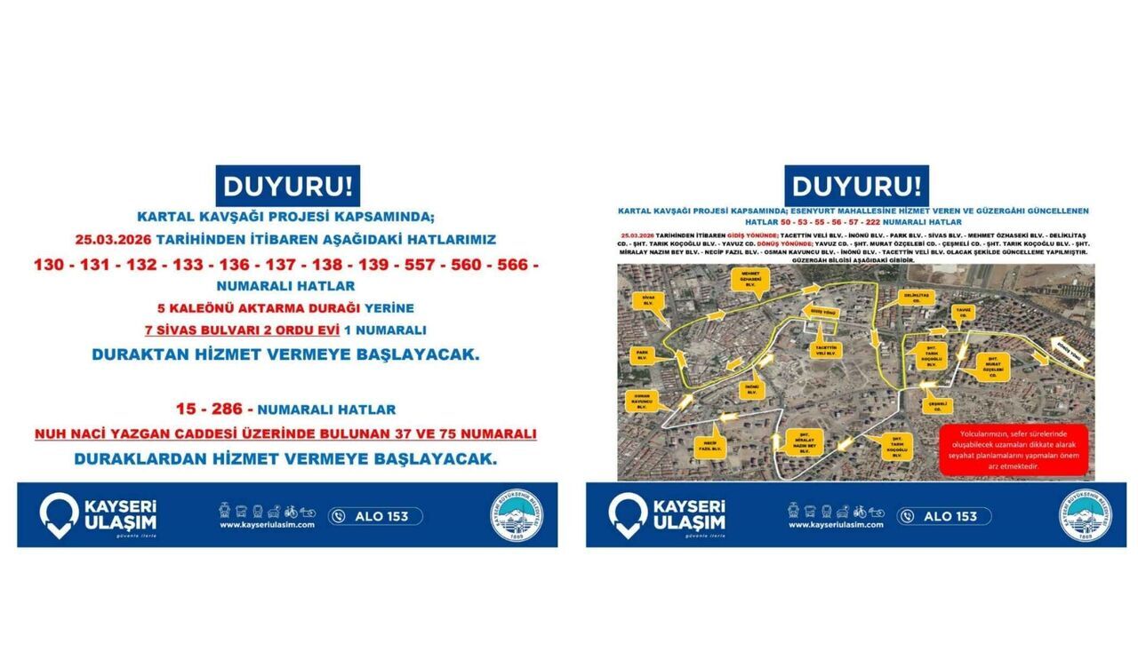 Kayseri Kartal Kavşağı Otobüs Güzergahları (4)